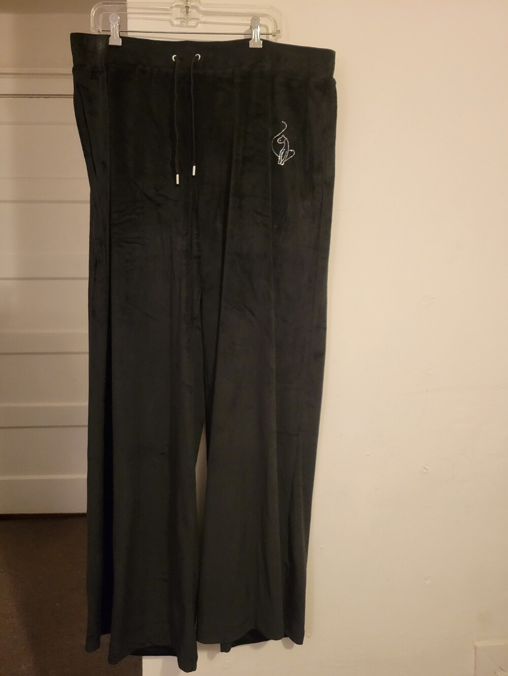 Vtg Baby Phat Velour Velvet Track Y2K Pants Wide Leg Black